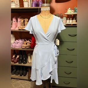 Elegant Light Blue Wrap Dress